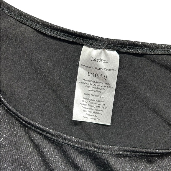 LEADTEX womens black flapper fringe costume size L 10/12 NWOT - Picture 2 of 6